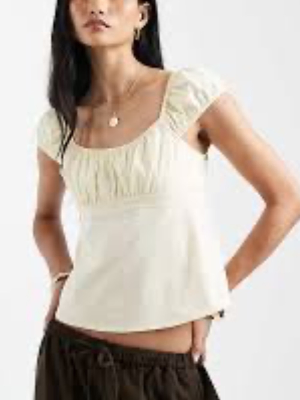 Cotton On Vanilla Glow Smocked Square-Neck Babydoll Top